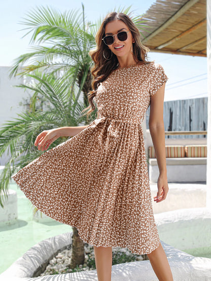Floral Pleated A-Line Maxi Dress