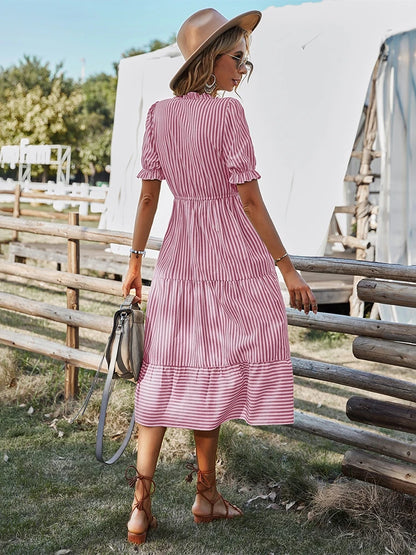 Buttoned Stripe Midi Dress