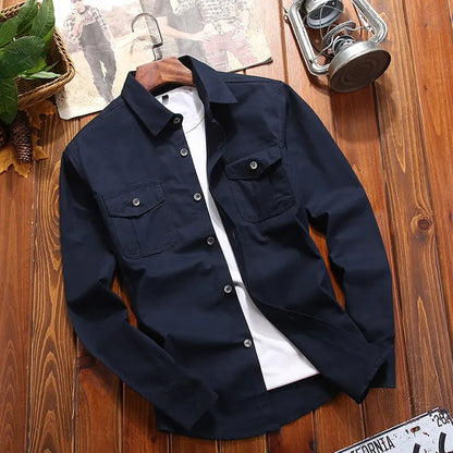 Solid Color Cargo Dress Shirt – Men’s Plus Size
