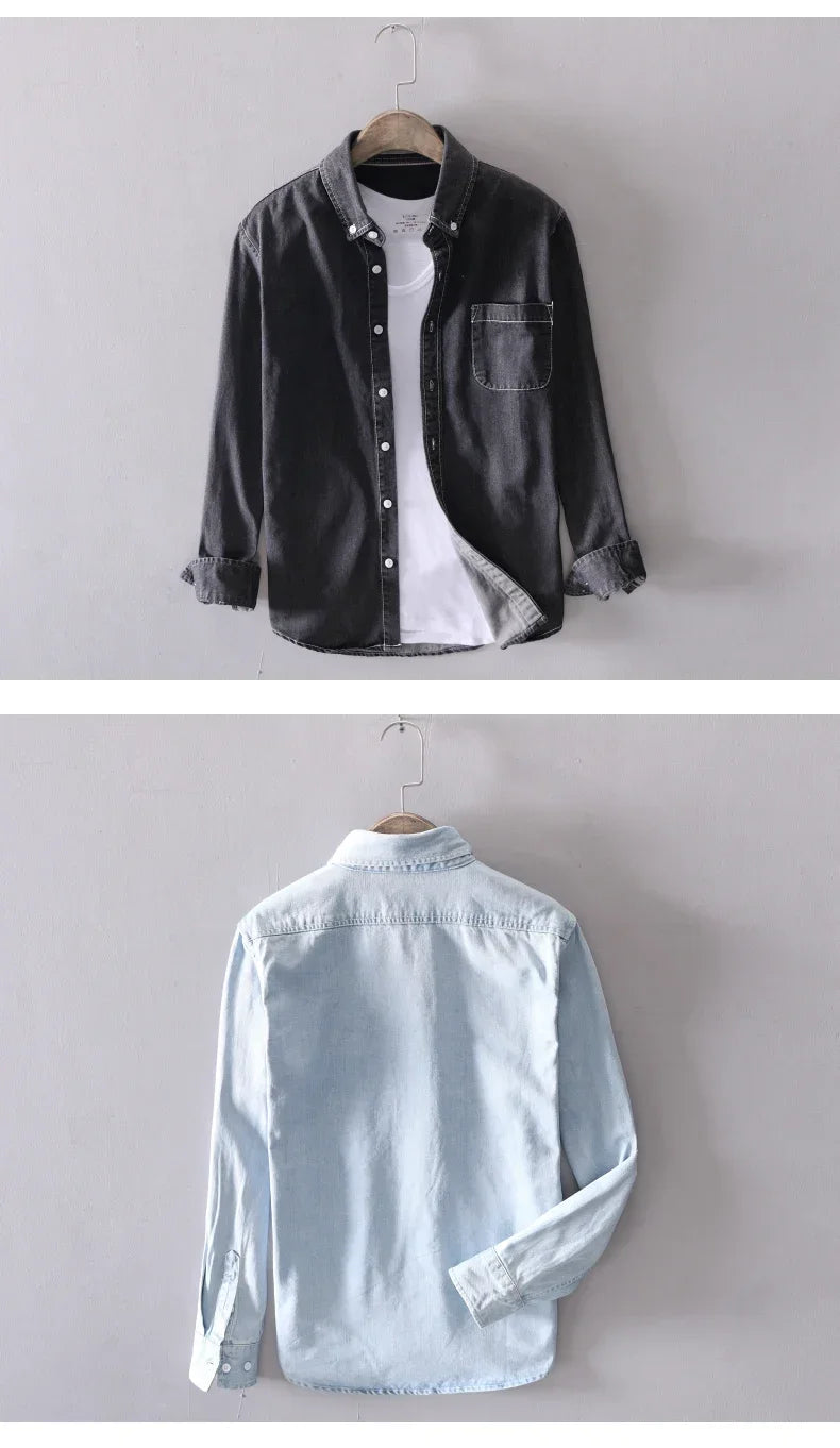 Light Blue & Black Denim Shirt – Men’s Fashion