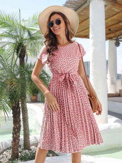 Floral Pleated A-Line Maxi Dress