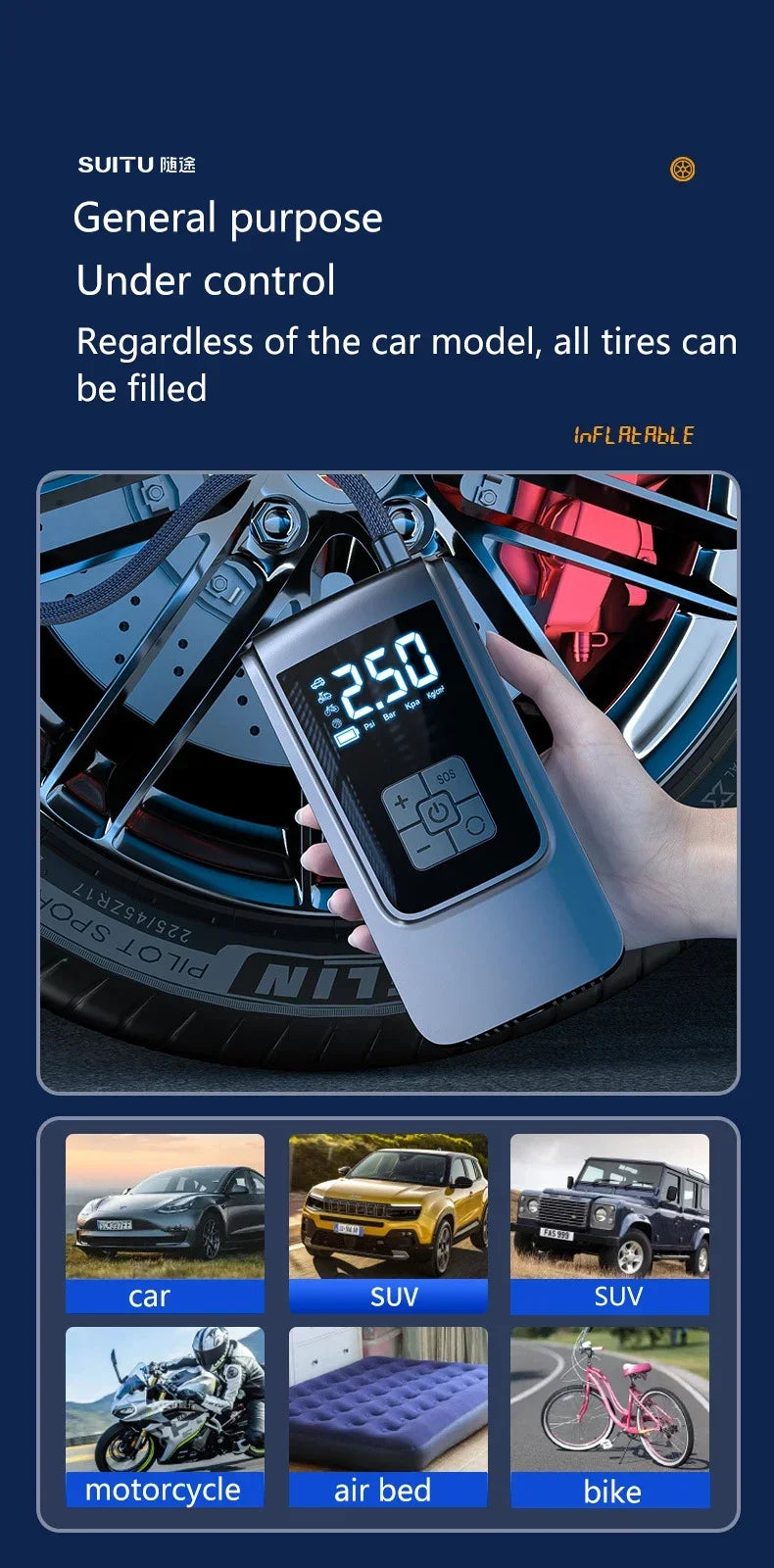 Wireless Digital Tire Inflator – Portable Air Compressor for Car & Bike