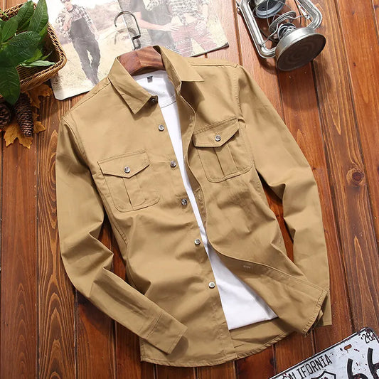 Solid Color Cargo Dress Shirt – Men’s Plus Size