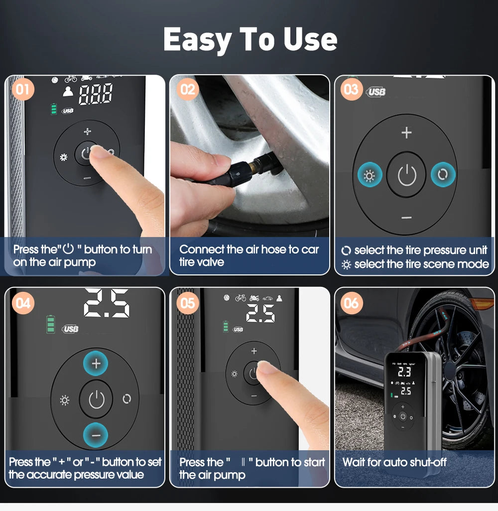 Cordless Digital Tire Inflator – Portable Rechargeable Air Pump for Car, Bike & Balls