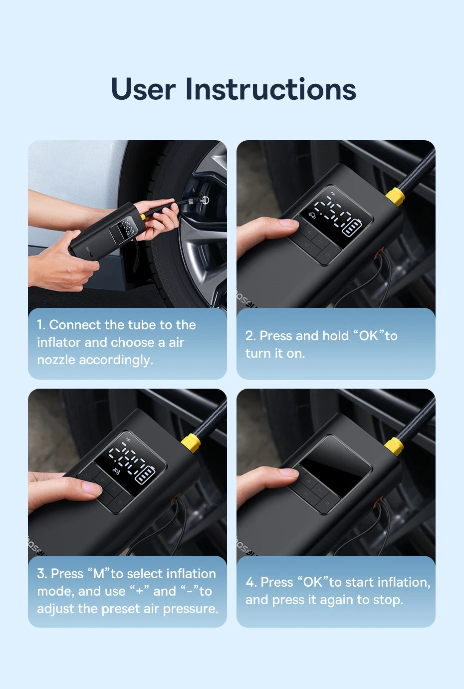 Wireless Digital Tire Inflator – Portable Smart Air Compressor for Car, Bike & Motorcycle