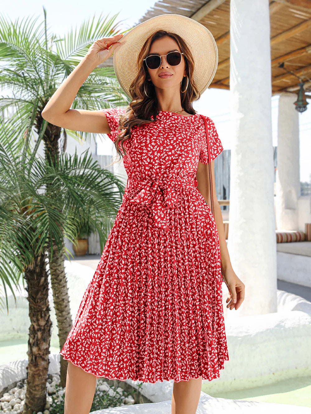 Floral Pleated A-Line Maxi Dress