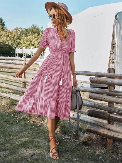 Buttoned Stripe Midi Dress